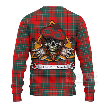 Cheyne Tartan Ugly Sweater with Family Crest and Bearded Skull Holding Bottles of Whiskey - Tartan Vibes Clothing