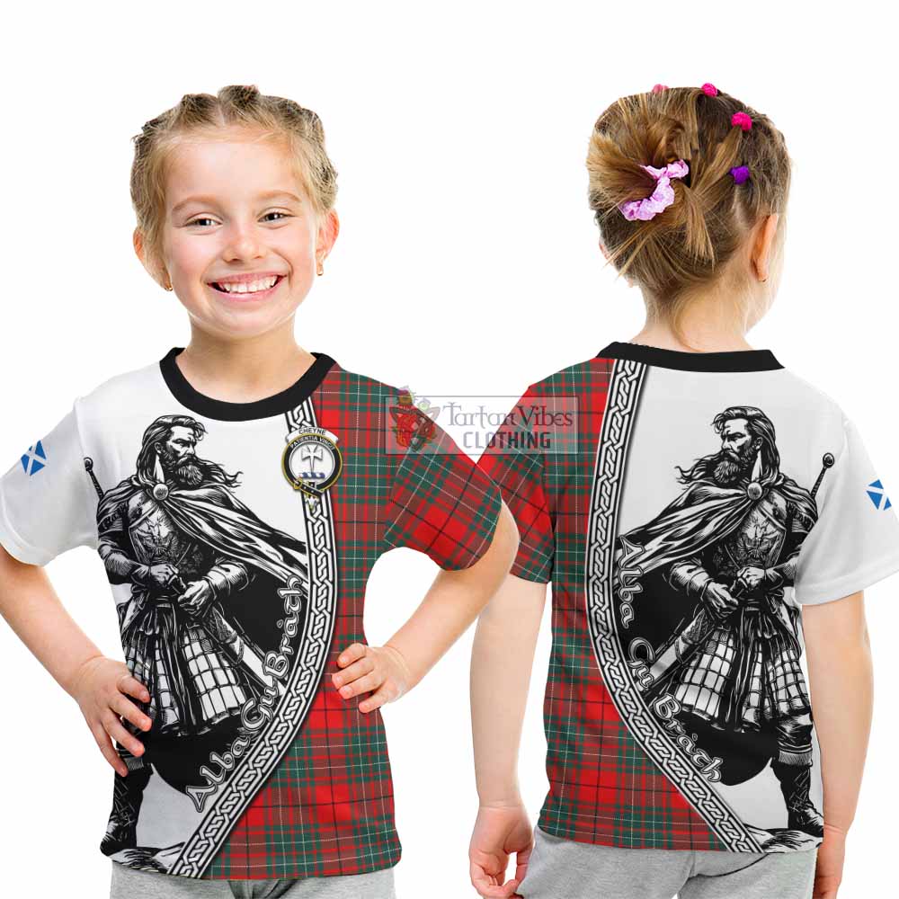 Cheyne Tartan Clan Crest Kid T-Shirt with Highlander Warrior Celtic Style - Tartan Vibes Clothing