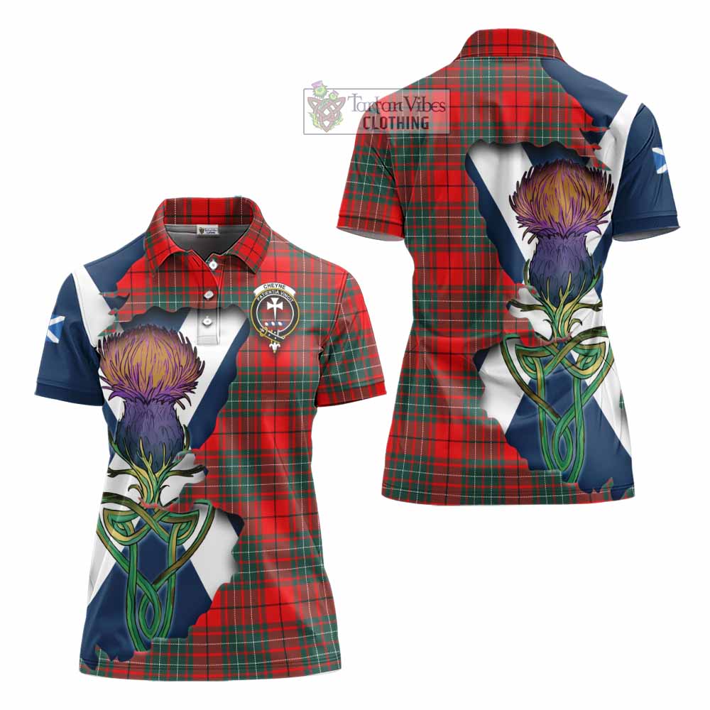 Tartan Vibes Clothing Cheyne Tartan Family Crest Women's Polo Shirt Scottish Thistle Celtic Inspired