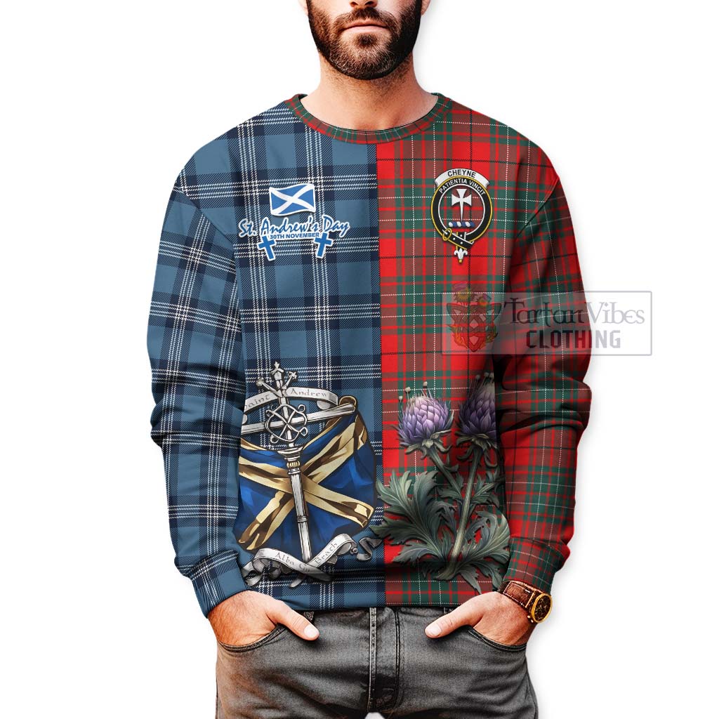 Cheyne Tartan Sweatshirt Happy St. Andrew's Day Half Tartan Style - Tartan Vibes Clothing
