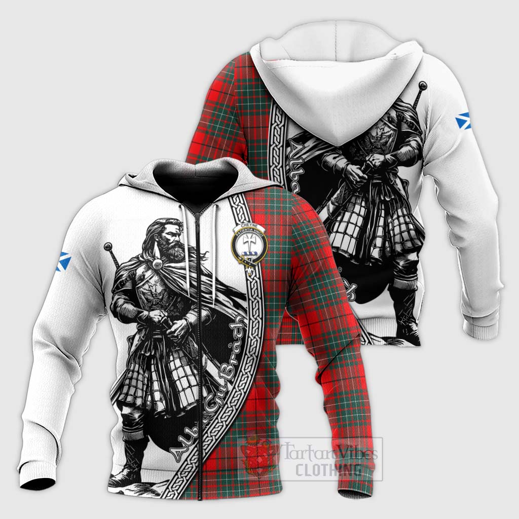 Cheyne Tartan Clan Crest Knitted Hoodie with Highlander Warrior Celtic Style Unisex Knitted Zip Hoodie - Tartan Vibes Clothing