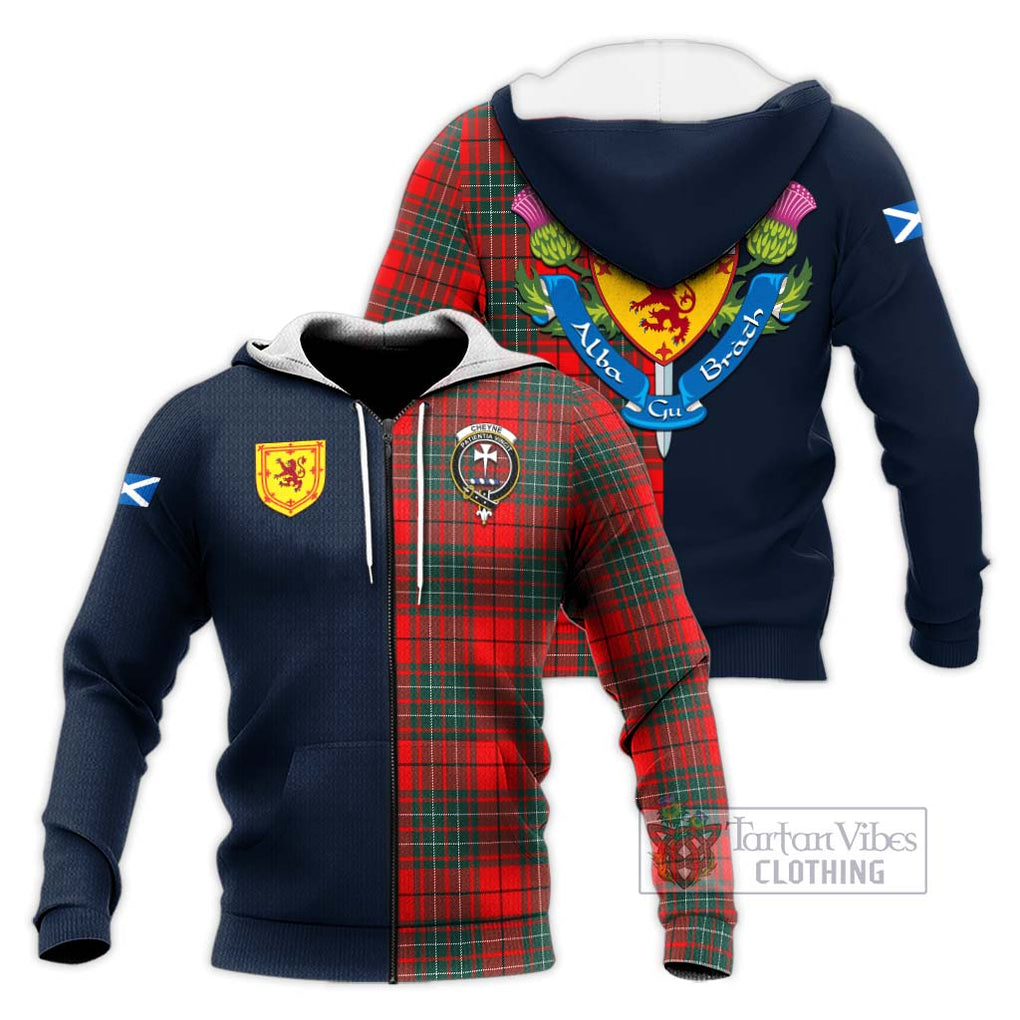 Cheyne Tartan Knitted Hoodie Alba with Scottish Lion Royal Arm Half Style Unisex Knitted Zip Hoodie - Tartan Vibes Clothing