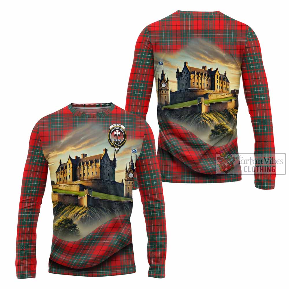 Cheyne Tartan Family Crest Long Sleeve T-Shirt with Scottish Ancient Castle Style - Tartan Vibes Clothing