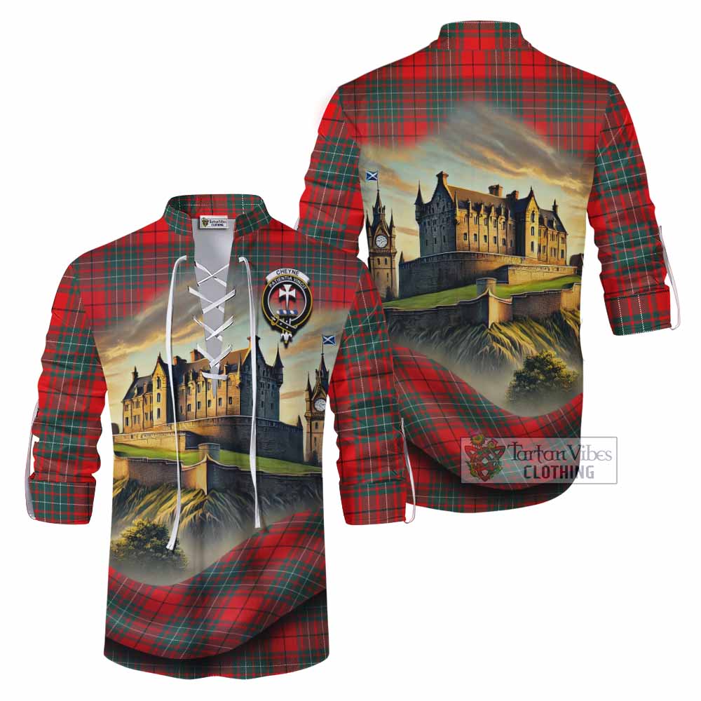 Cheyne Tartan Family Crest Ghillie Kilt Shirt with Scottish Ancient Castle Style - Tartan Vibes Clothing