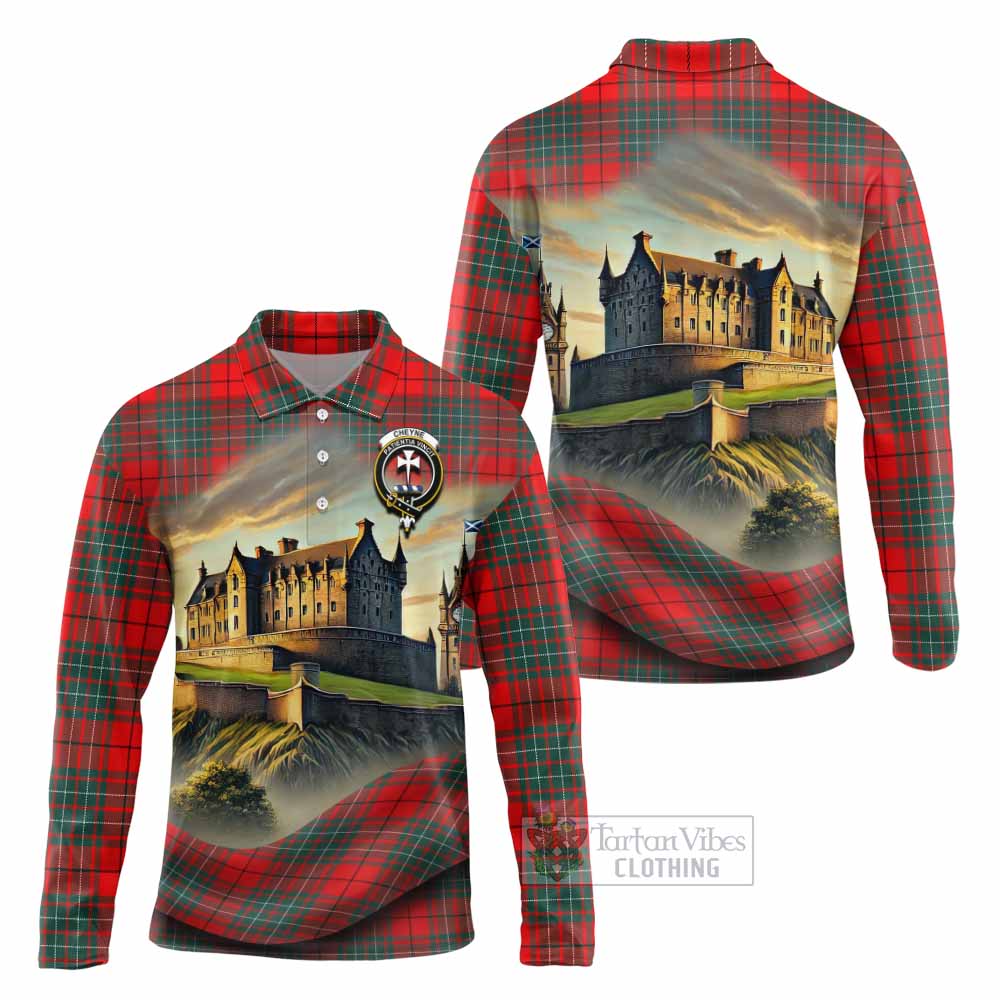 Cheyne Tartan Family Crest Long Sleeve Polo Shirt with Scottish Ancient Castle Style - Tartan Vibes Clothing