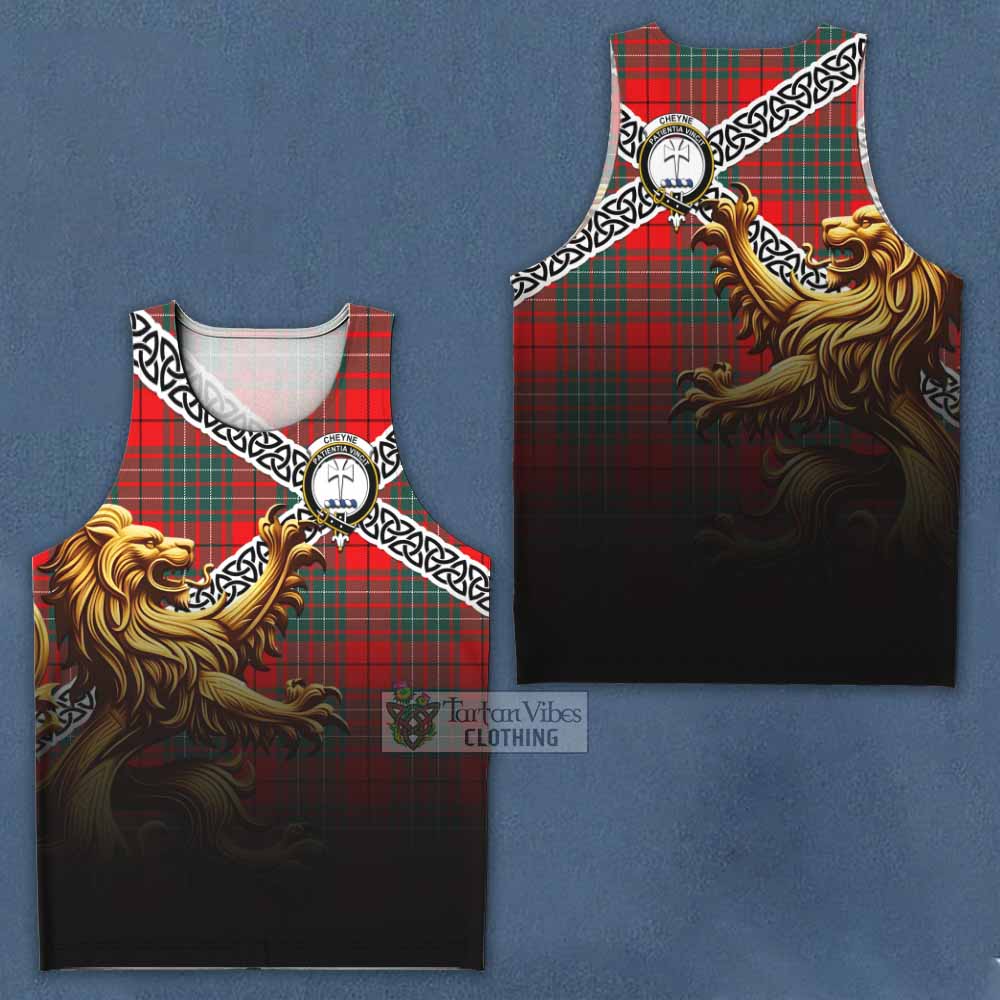 Cheyne Crest Tartan Men's Tank Top with Golden Lion Emblem Celtic Style - Tartan Vibes Clothing