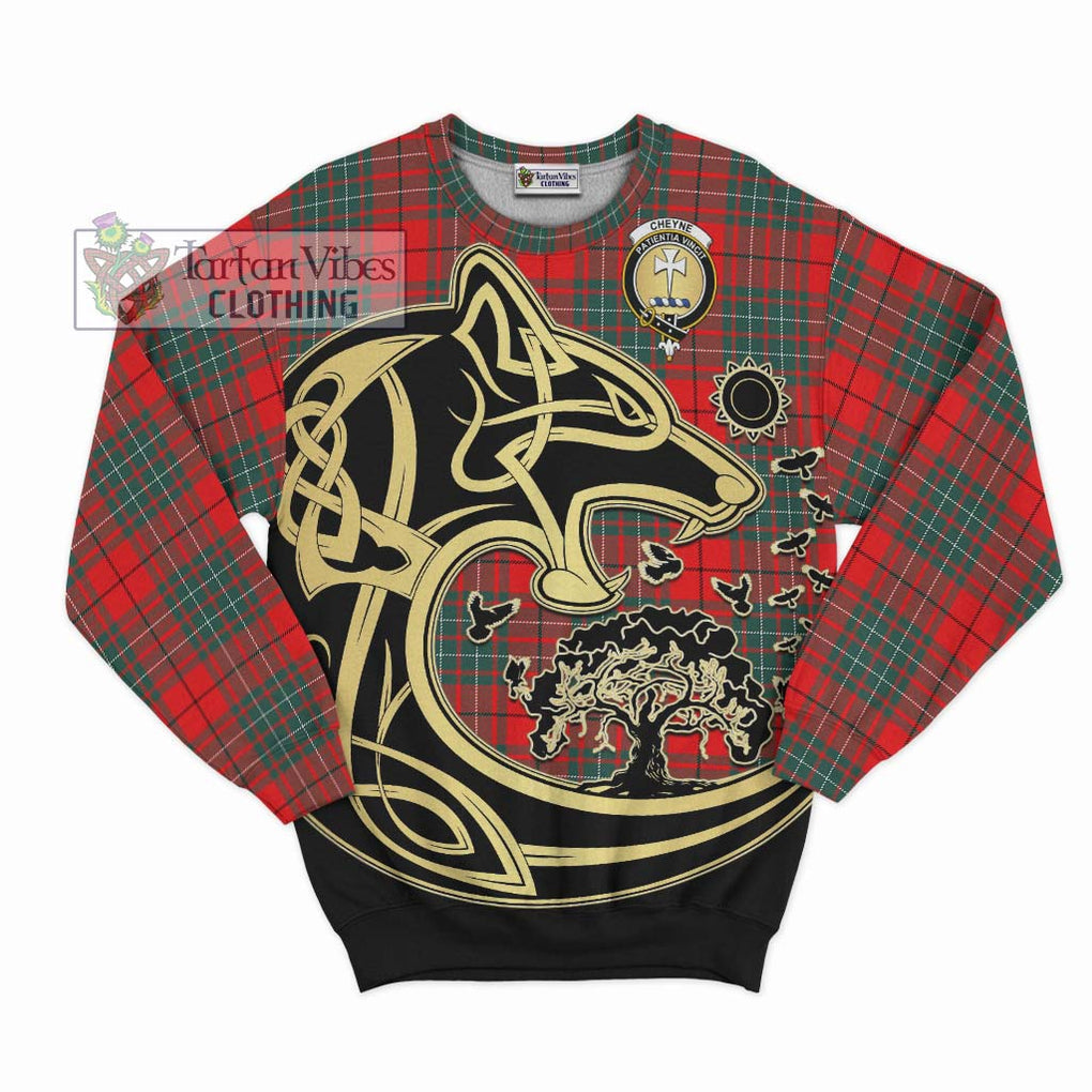 Cheyne Tartan Sweatshirt with Family Crest Celtic Wolf Style - Tartan Vibes Clothing