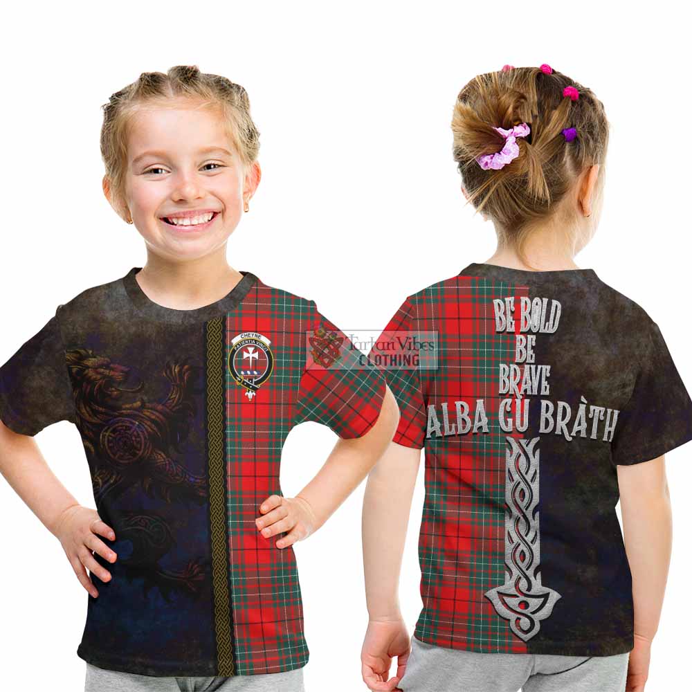 Cheyne Tartan Family Crest Kid T-Shirt Alba Gu Brath Be Brave Lion Ancient Style - Tartan Vibes Clothing
