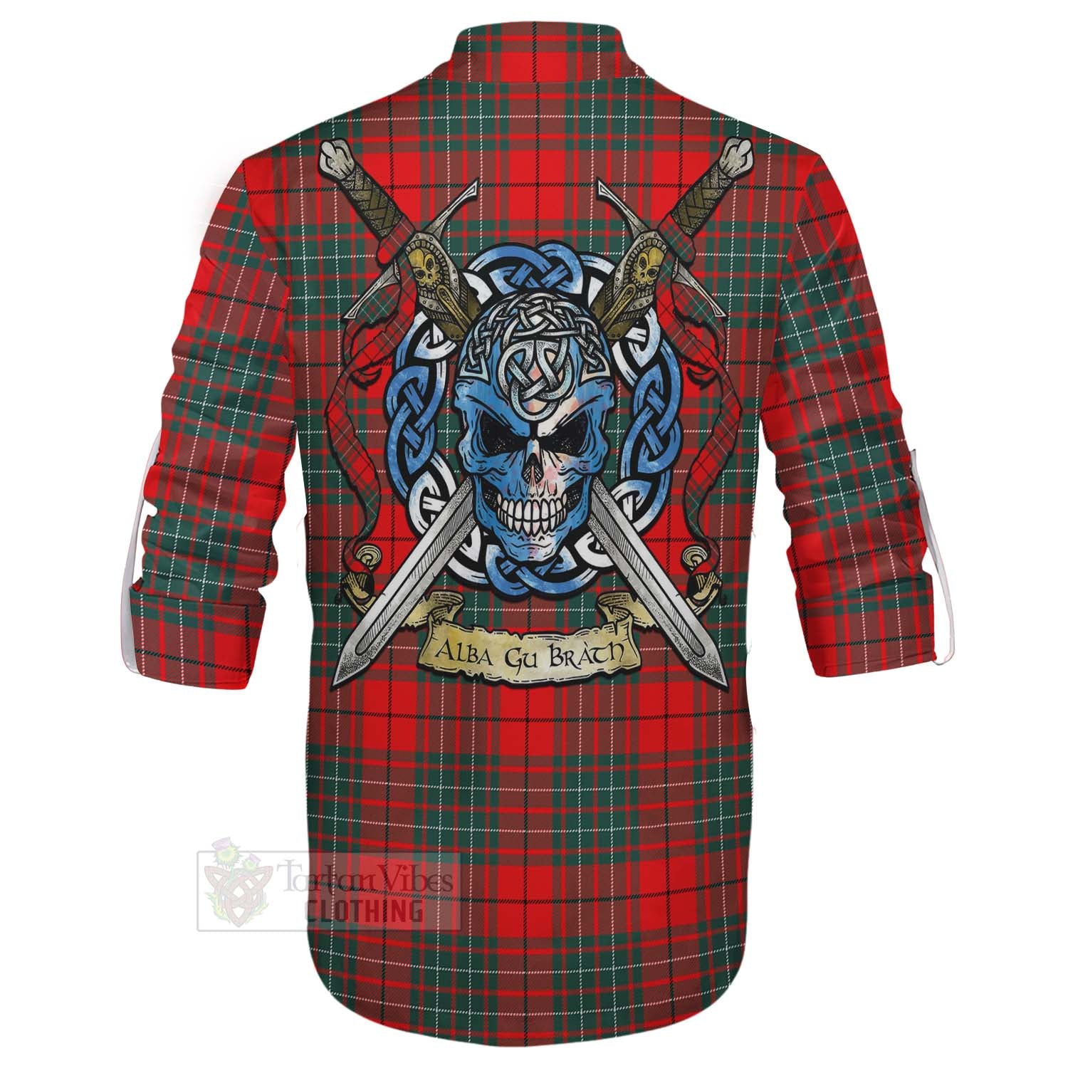 Cheyne Tartan Ghillie Kilt Shirt with Family Crest Celtic Skull Style - Tartan Vibes Clothing