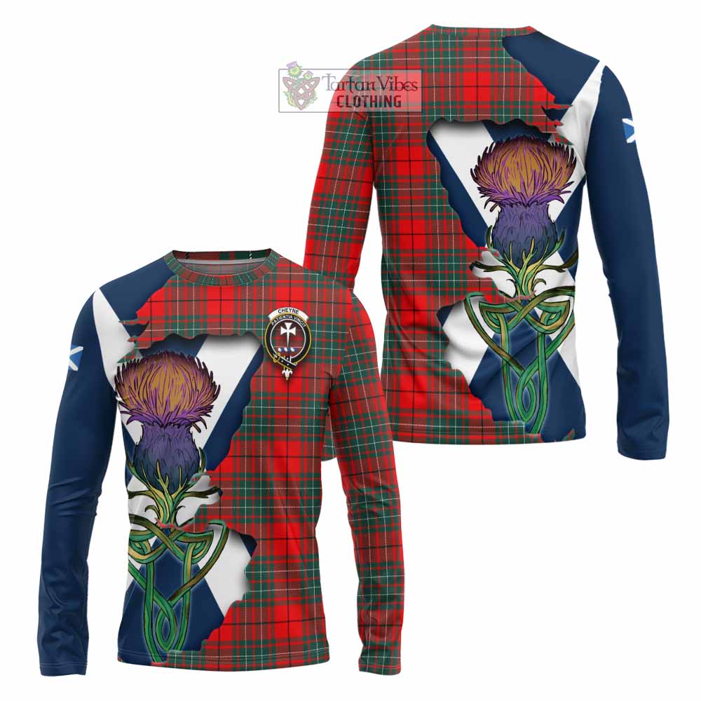 Tartan Vibes Clothing Cheyne Tartan Family Crest Long Sleeve T-Shirt Scottish Thistle Celtic Inspired