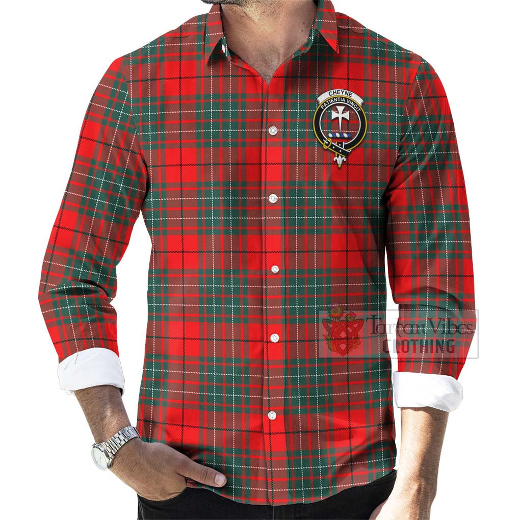 Cheyne Tartan Long Sleeve Button Shirt with Family Crest Celtic Skull Style - Tartan Vibes Clothing