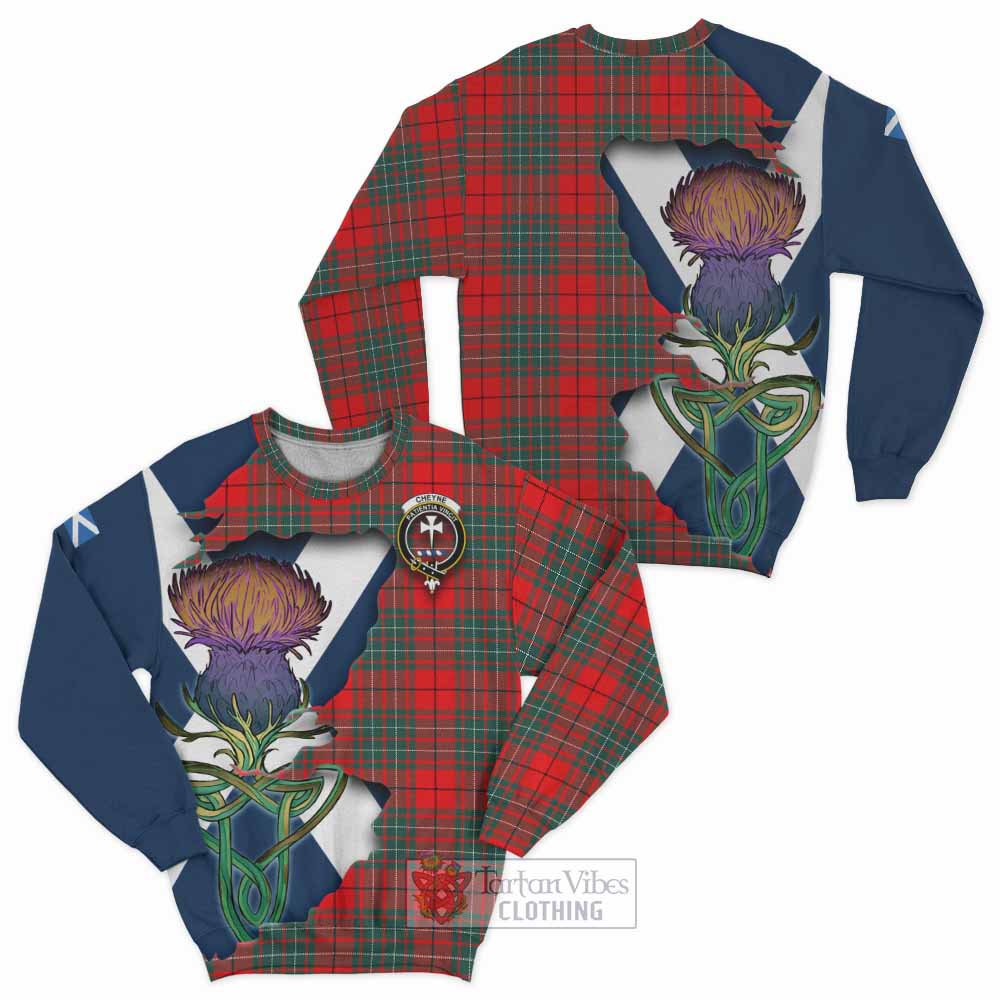 Tartan Vibes Clothing Cheyne Tartan Family Crest Sweatshirt Scottish Thistle Celtic Inspired