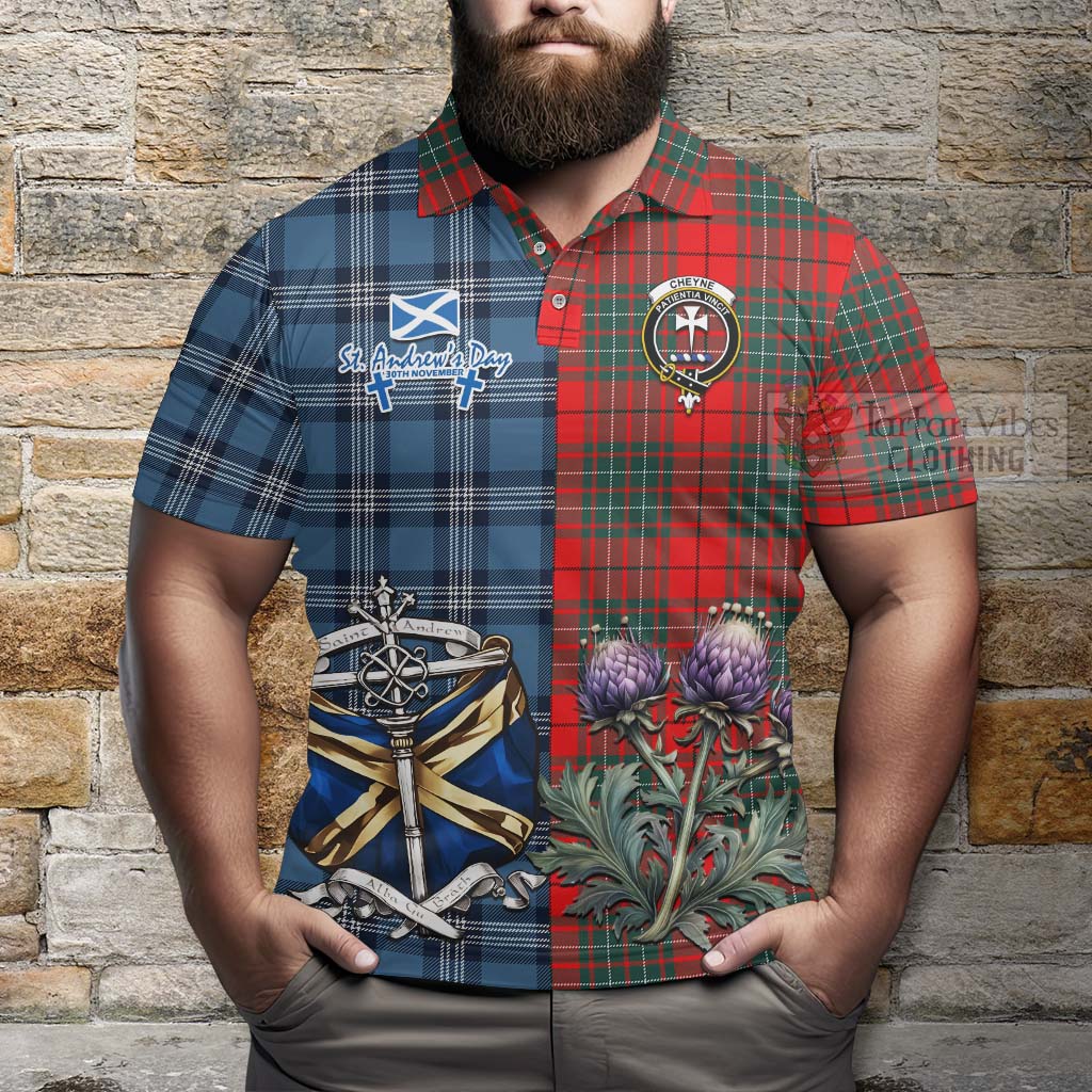 Cheyne Tartan Polo Shirt Happy St. Andrew's Day Half Tartan Style - Tartan Vibes Clothing