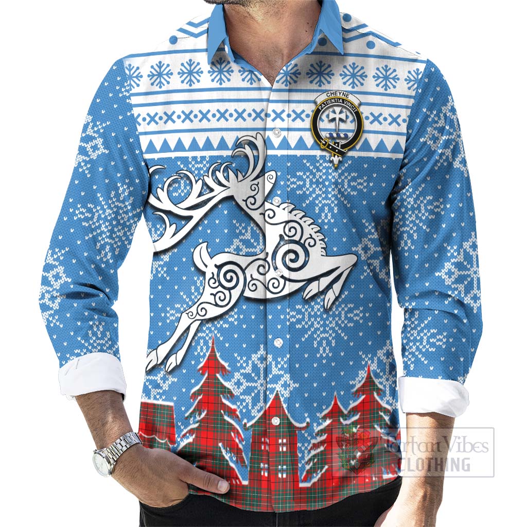 Cheyne Clan Christmas Long Sleeve Button Shirt Celtic Reindeer Style - Tartan Vibes Clothing