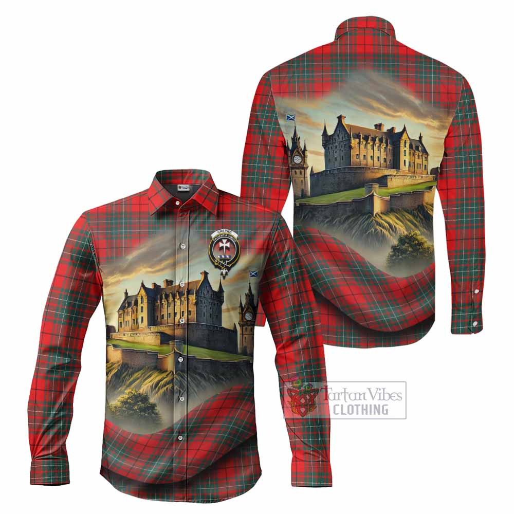Tartan Vibes Clothing Cheyne Tartan Family Crest Long Sleeve Button Shirt with Scottish Ancient Castle Style