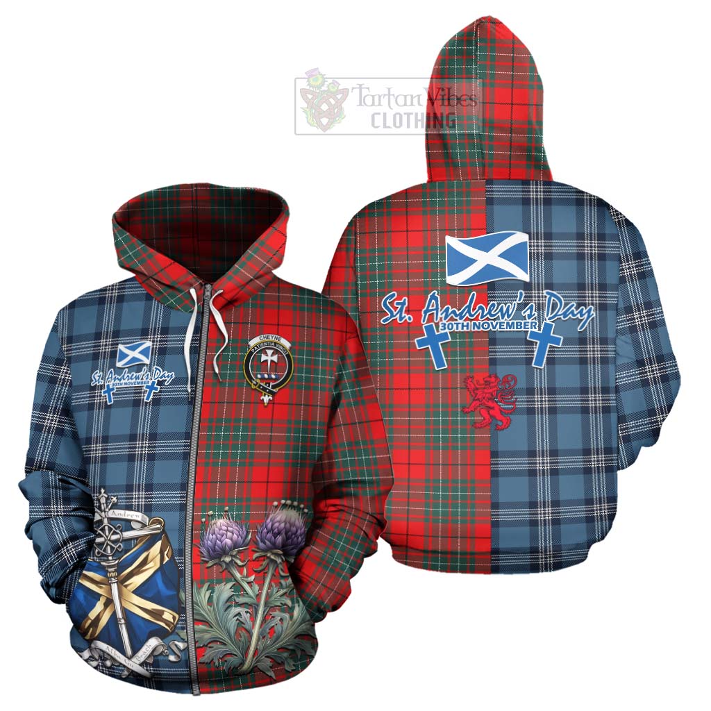 Cheyne Tartan Hoodie Happy St. Andrew's Day Half Tartan Style - Tartan Vibes Clothing