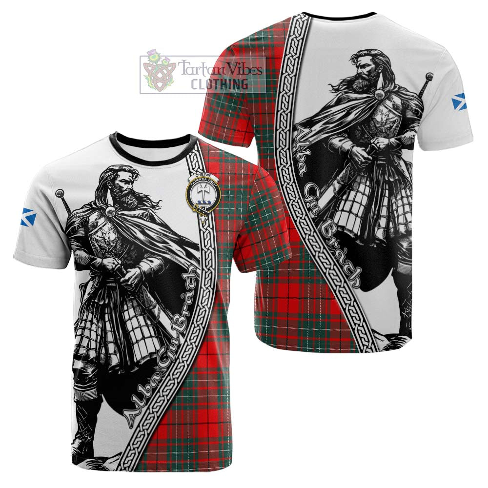 Cheyne Tartan Clan Crest Cotton T-shirt with Highlander Warrior Celtic Style - Tartan Vibes Clothing