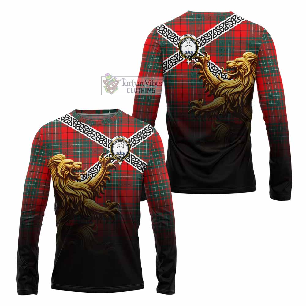 Cheyne Crest Tartan Long Sleeve T-Shirt with Golden Lion Emblem Celtic Style - Tartan Vibes Clothing