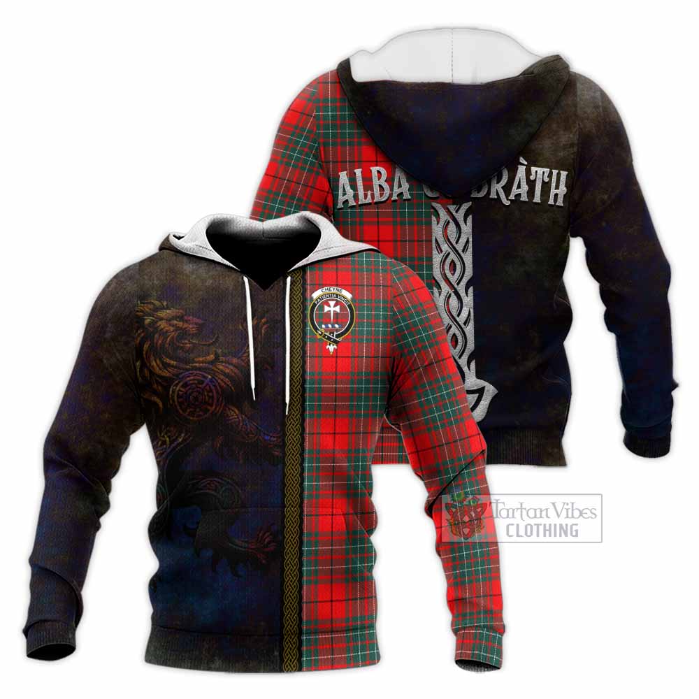Tartan Vibes Clothing Cheyne Tartan Family Crest Knitted Hoodie Alba Gu Brath Be Brave Lion Ancient Style