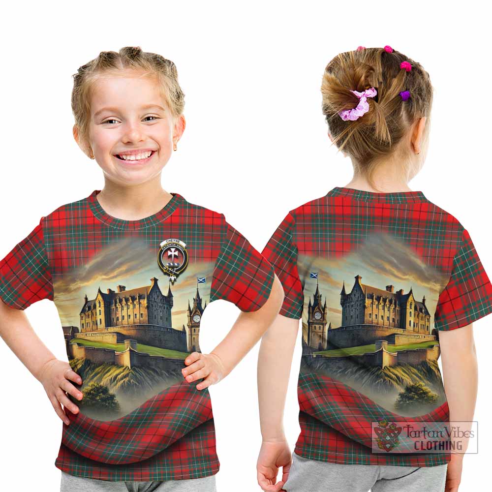 Cheyne Tartan Family Crest Kid T-Shirt with Scottish Ancient Castle Style - Tartan Vibes Clothing