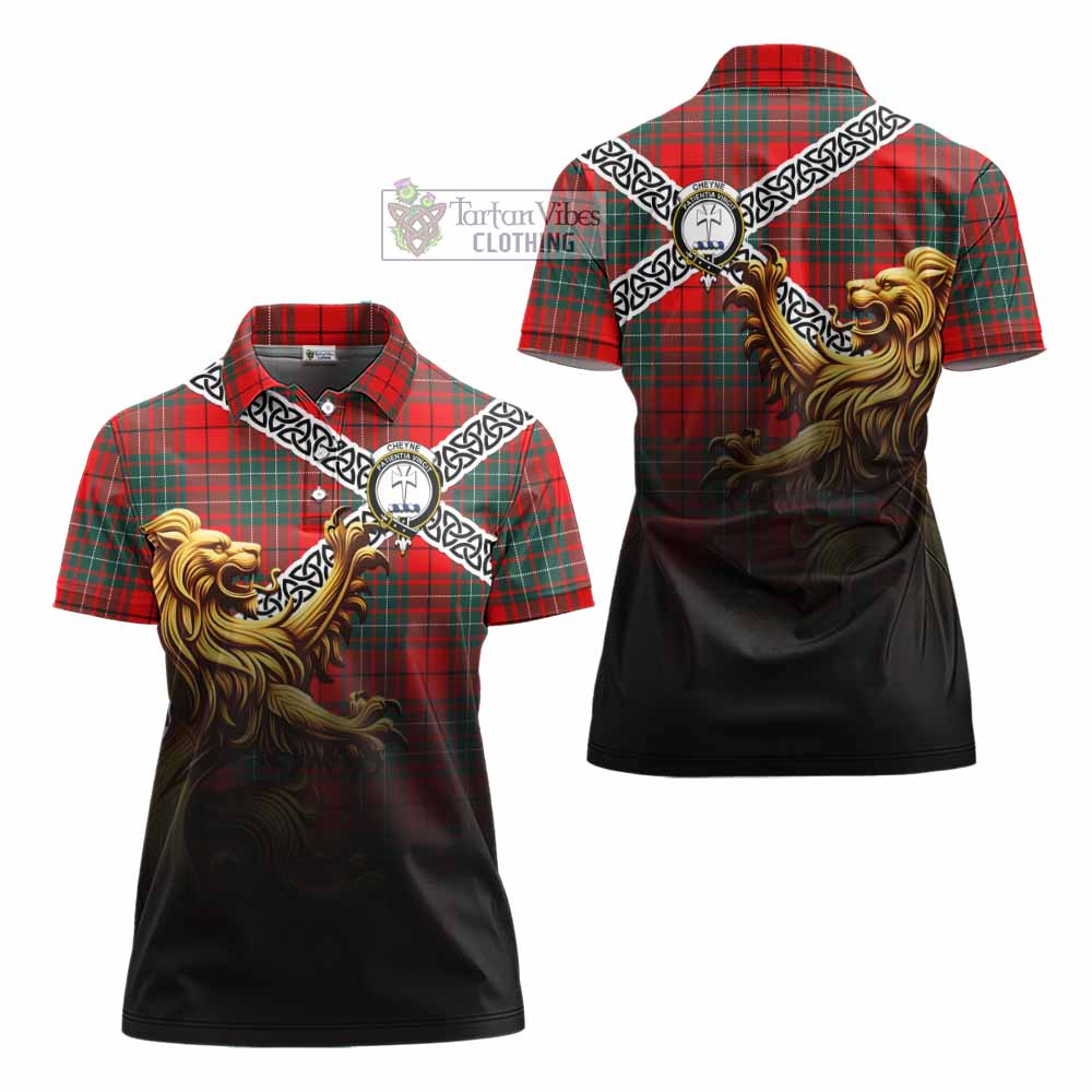Cheyne Crest Tartan Women's Polo Shirt with Golden Lion Emblem Celtic Style - Tartan Vibes Clothing