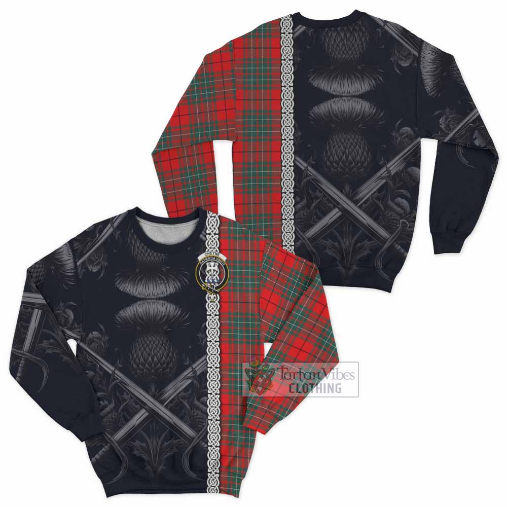 Cheyne Tartan Sweatshirt with Family Crest Cross Sword Thistle Celtic Vibes - Tartan Vibes Clothing