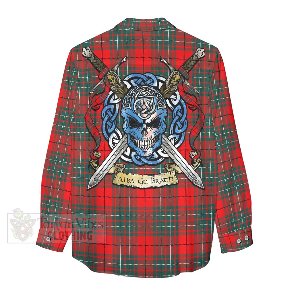 Cheyne Tartan Women's Casual Shirt with Family Crest Celtic Skull Style - Tartan Vibes Clothing