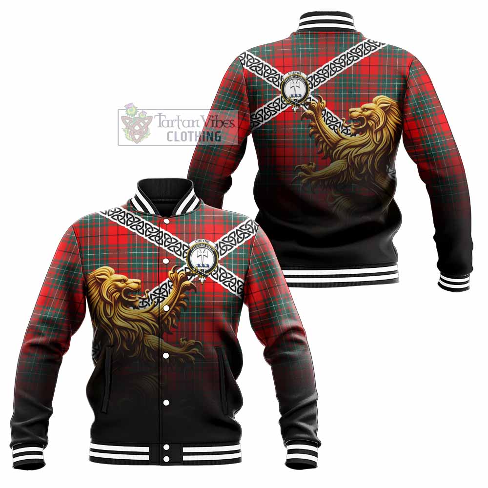 Cheyne Crest Tartan Baseball Jacket with Golden Lion Emblem Celtic Style - Tartan Vibes Clothing