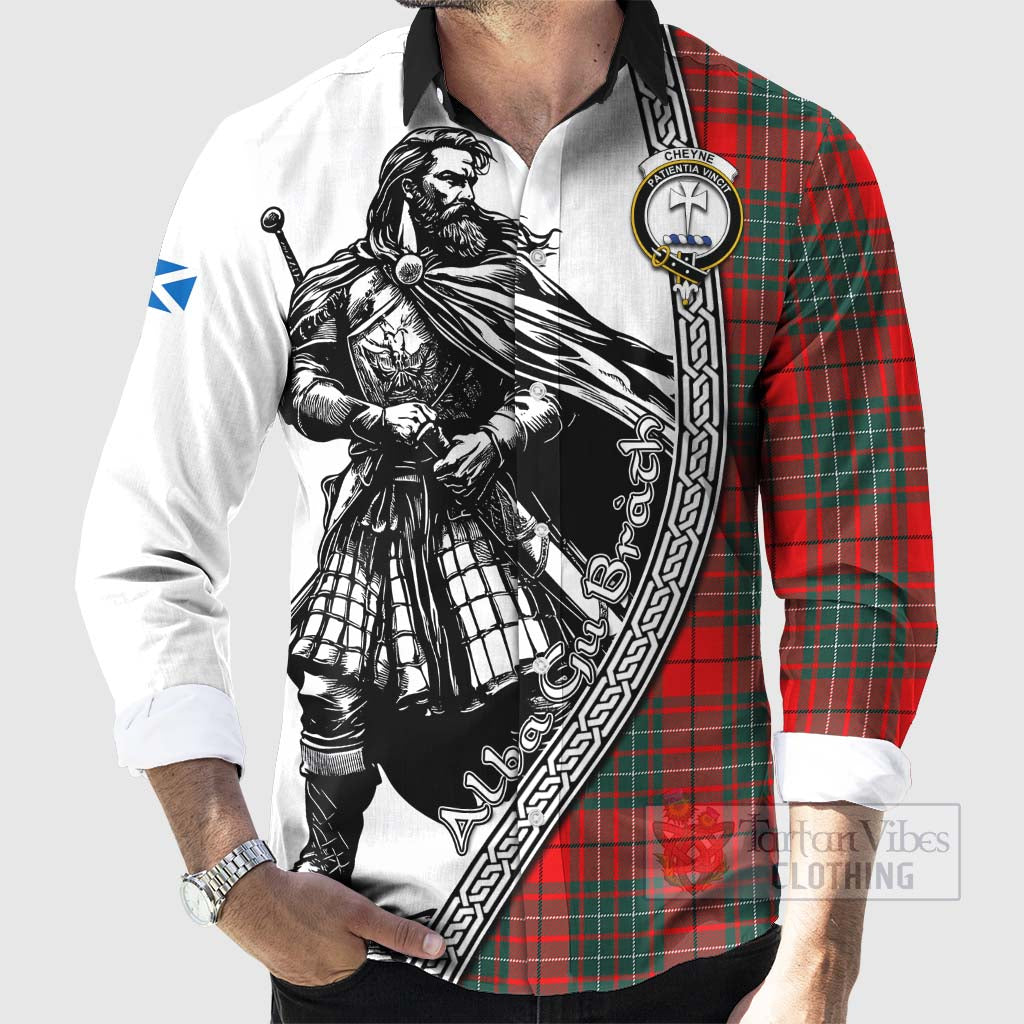 Cheyne Tartan Clan Crest Long Sleeve Button Shirt with Highlander Warrior Celtic Style - Tartan Vibes Clothing