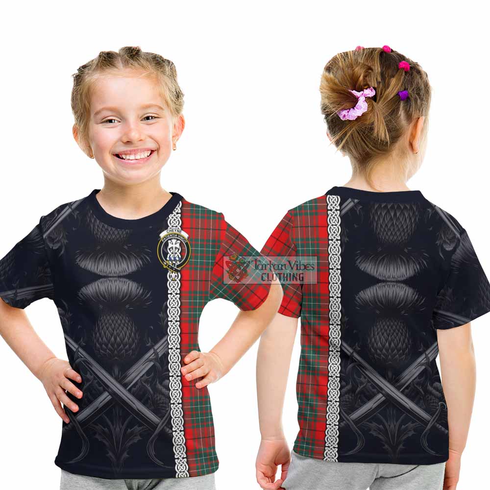 Cheyne Tartan Kid T-Shirt with Family Crest Cross Sword Thistle Celtic Vibes - Tartan Vibes Clothing