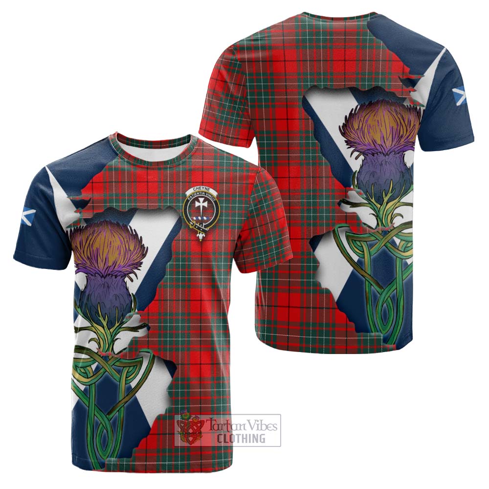 Tartan Vibes Clothing Cheyne Tartan Family Crest Cotton T-shirt Scottish Thistle Celtic Inspired