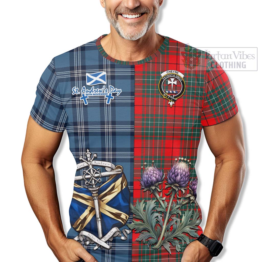 Cheyne Tartan T-Shirt Happy St. Andrew's Day Half Tartan Style - Tartan Vibes Clothing