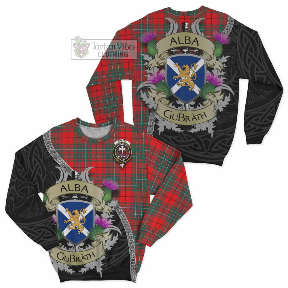 Cheyne Tartan Family Crest Sweatshirt Lion Rampant Royal Thistle Shield Celtic Inspired - Tartan Vibes Clothing