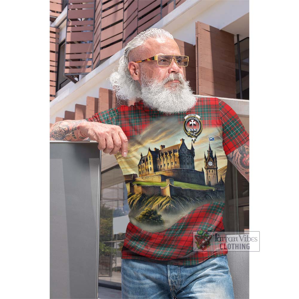 Cheyne Tartan Family Crest Cotton T-shirt with Scottish Ancient Castle Style - Tartan Vibes Clothing