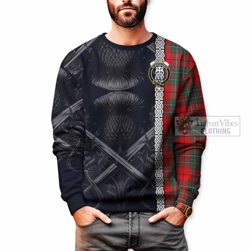 Cheyne Tartan Sweatshirt with Family Crest Cross Sword Thistle Celtic Vibes - Tartan Vibes Clothing