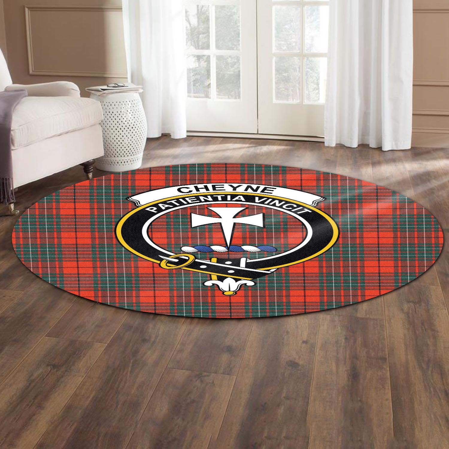 Cheyne Tartan Round Rug with Family Crest - Tartan Vibes Clothing