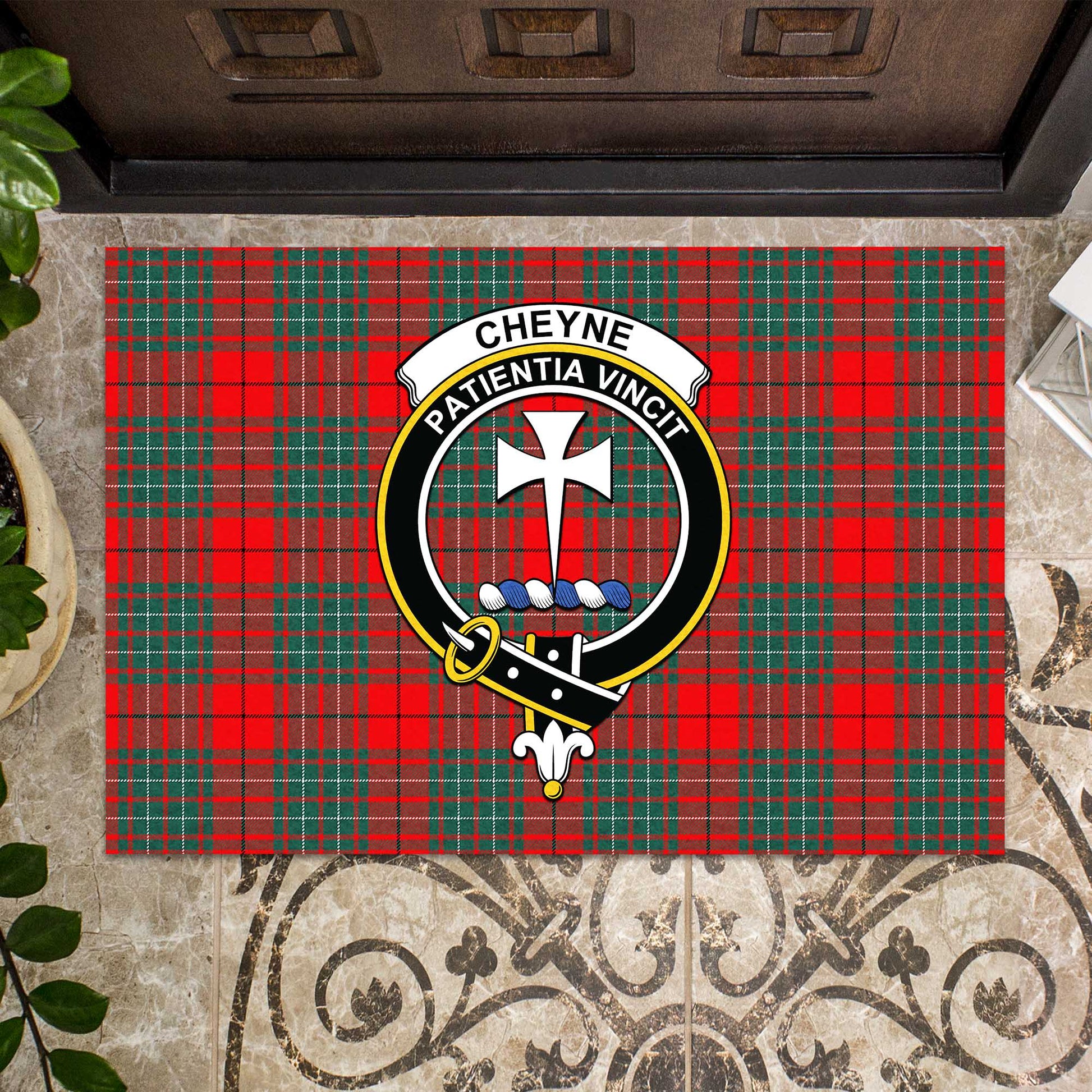 Cheyne Tartan Rubber Doormat with Family Crest - Tartan Vibes Clothing