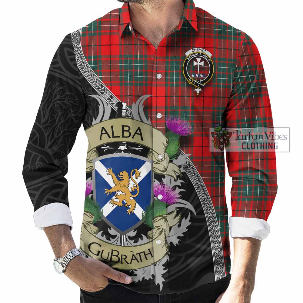 Cheyne Tartan Family Crest Long Sleeve Button Shirt Lion Rampant Royal Thistle Shield Celtic Inspired - Tartan Vibes Clothing