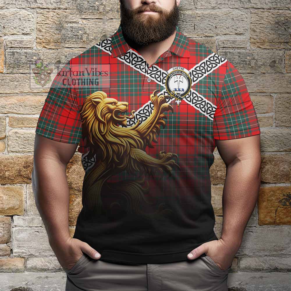Cheyne Crest Tartan Polo Shirt with Golden Lion Emblem Celtic Style - Tartan Vibes Clothing