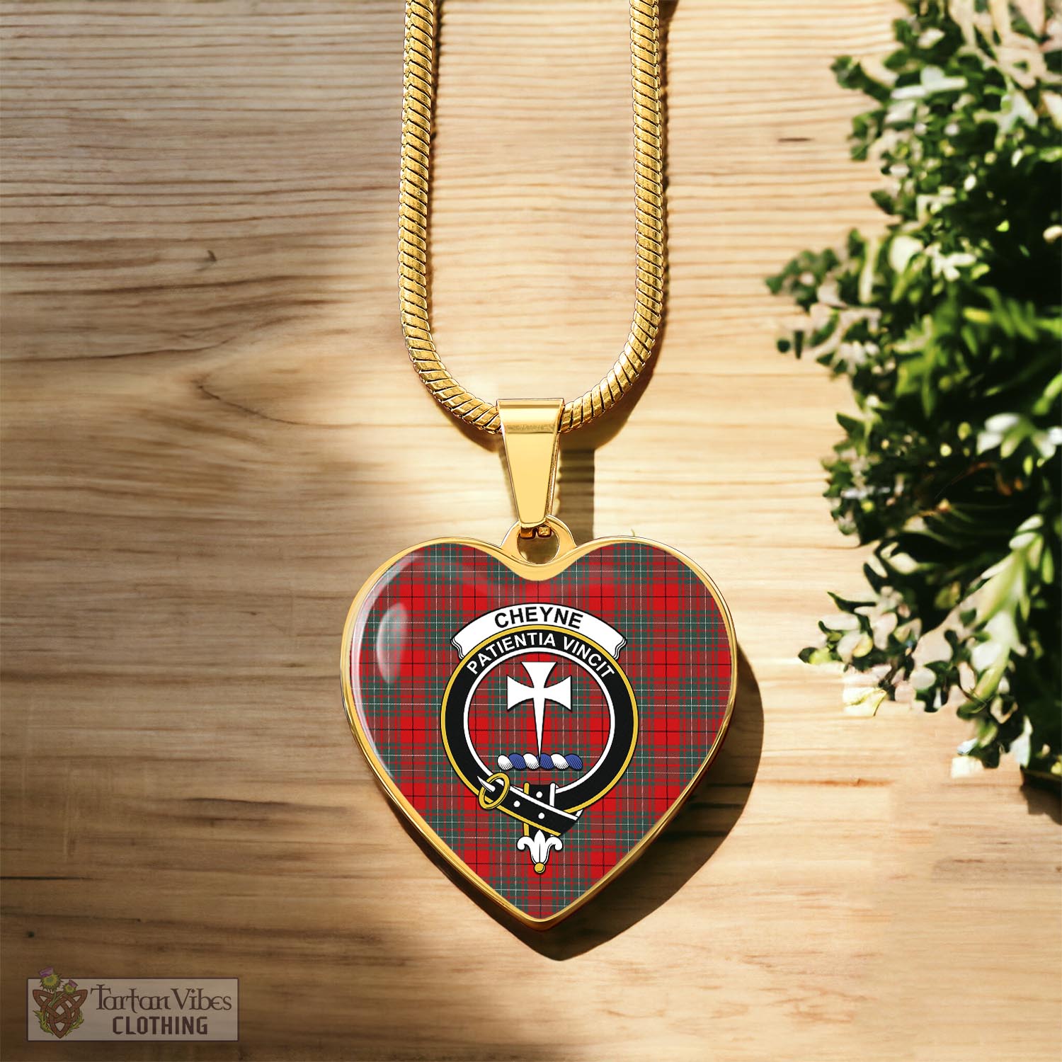 Cheyne Tartan Heart Necklace with Family Crest Luxury Necklace (Gold) No - Tartan Vibes Clothing