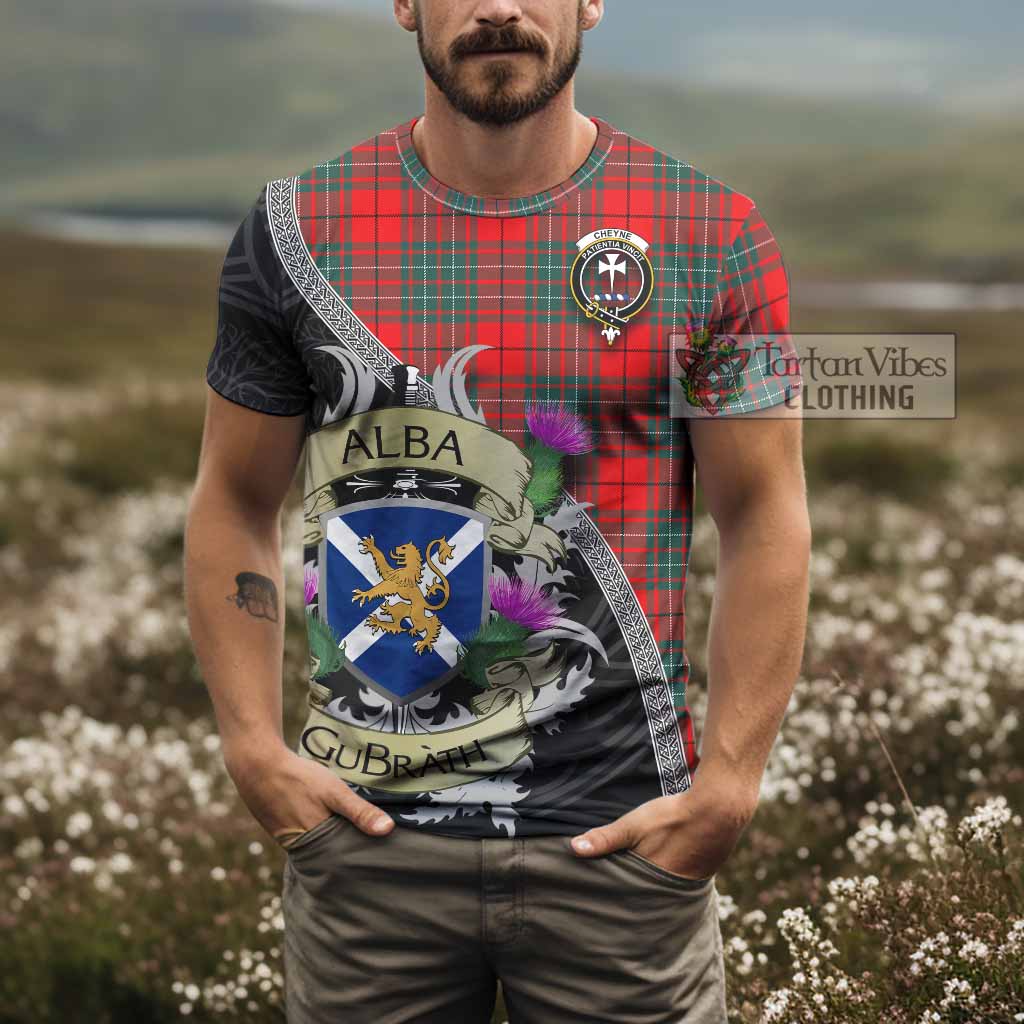 Cheyne Tartan Family Crest T-Shirt Lion Rampant Royal Thistle Shield Celtic Inspired - Tartan Vibes Clothing