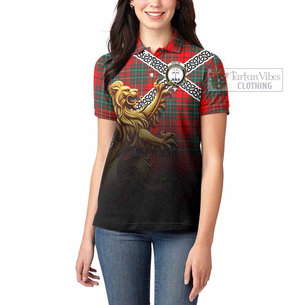 Cheyne Crest Tartan Women's Polo Shirt with Golden Lion Emblem Celtic Style - Tartan Vibes Clothing