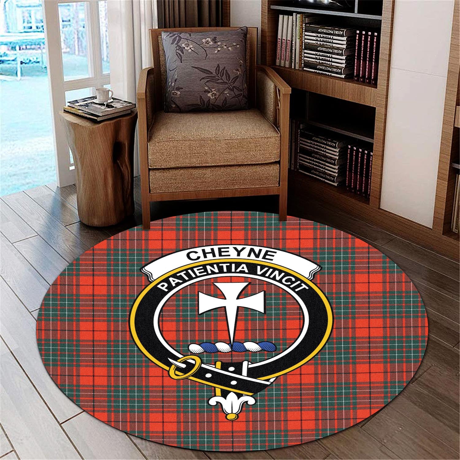 Cheyne Tartan Round Rug with Family Crest - Tartan Vibes Clothing