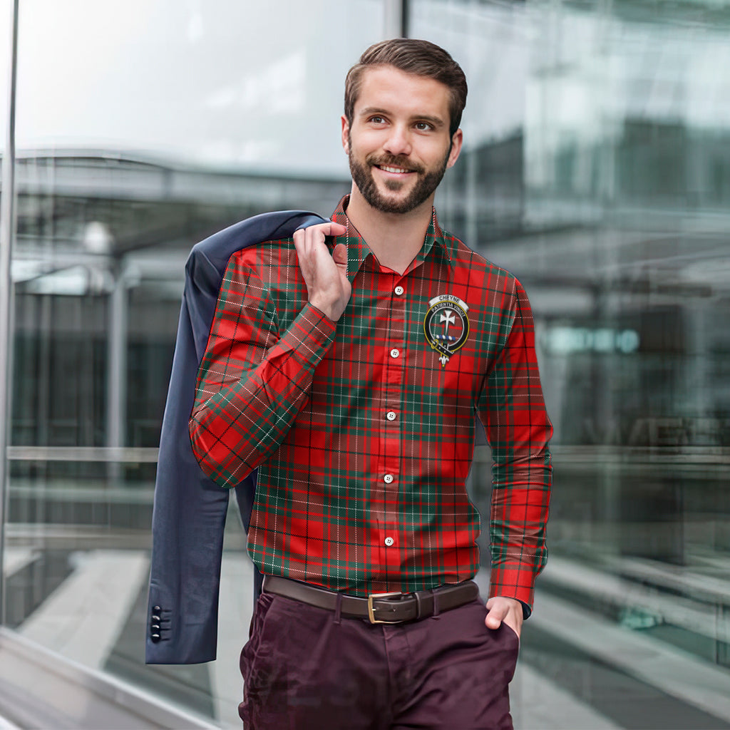 Cheyne Tartan Long Sleeve Button Up Shirt with Family Crest - Tartan Vibes Clothing