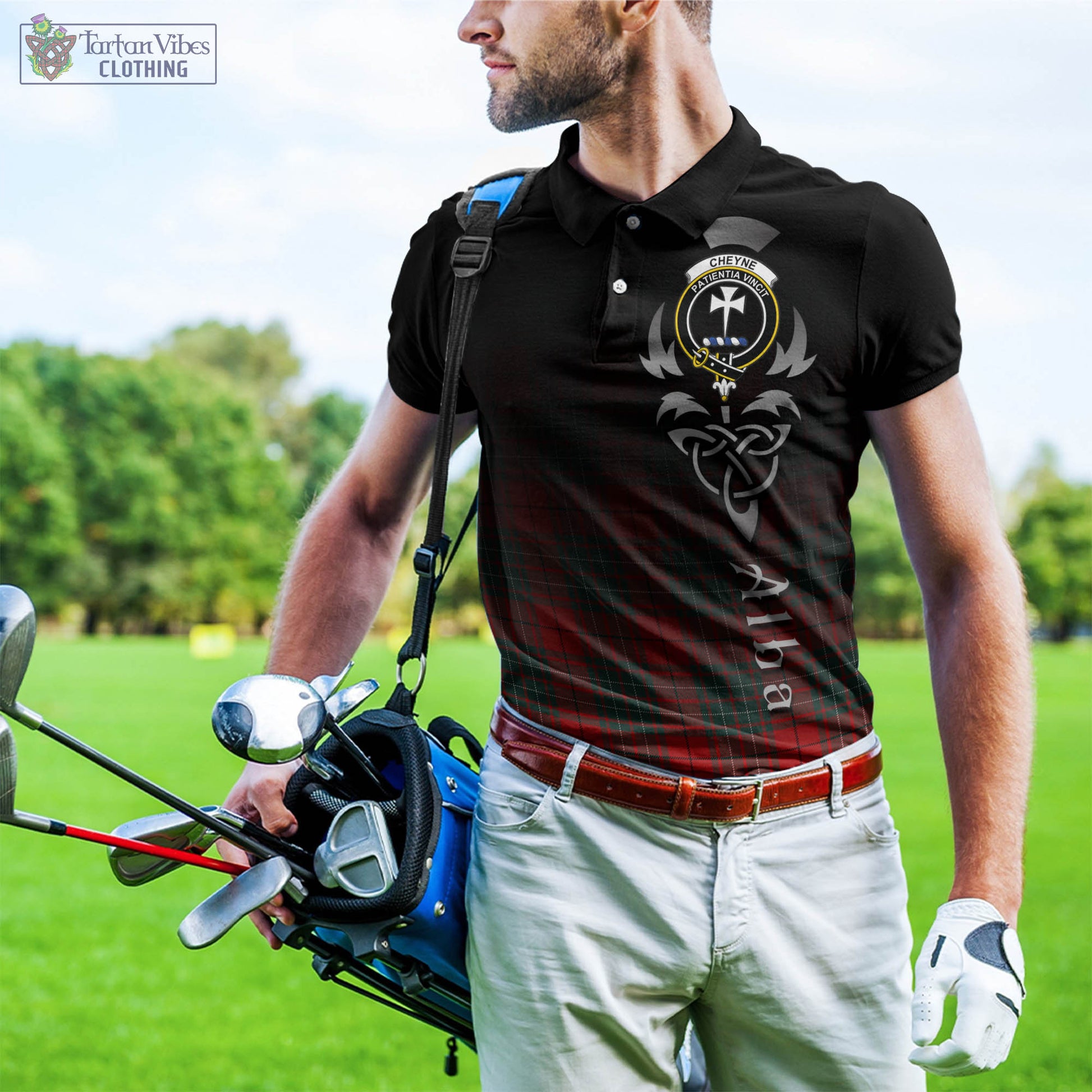 Cheyne Tartan Polo Shirt Featuring Alba Gu Brath Family Crest Celtic Inspired - Tartan Vibes Clothing