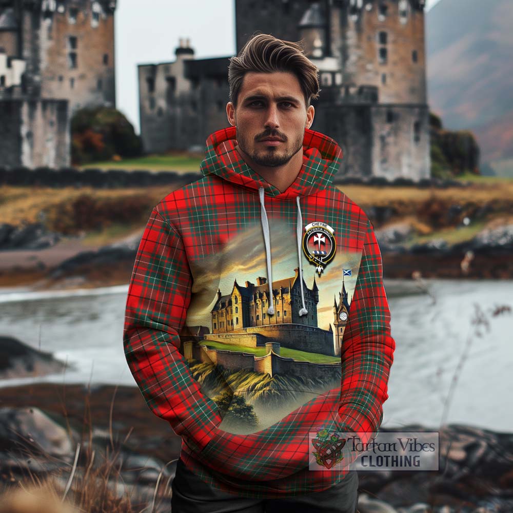 Cheyne Tartan Family Crest Cotton Hoodie with Scottish Ancient Castle Style - Tartan Vibes Clothing