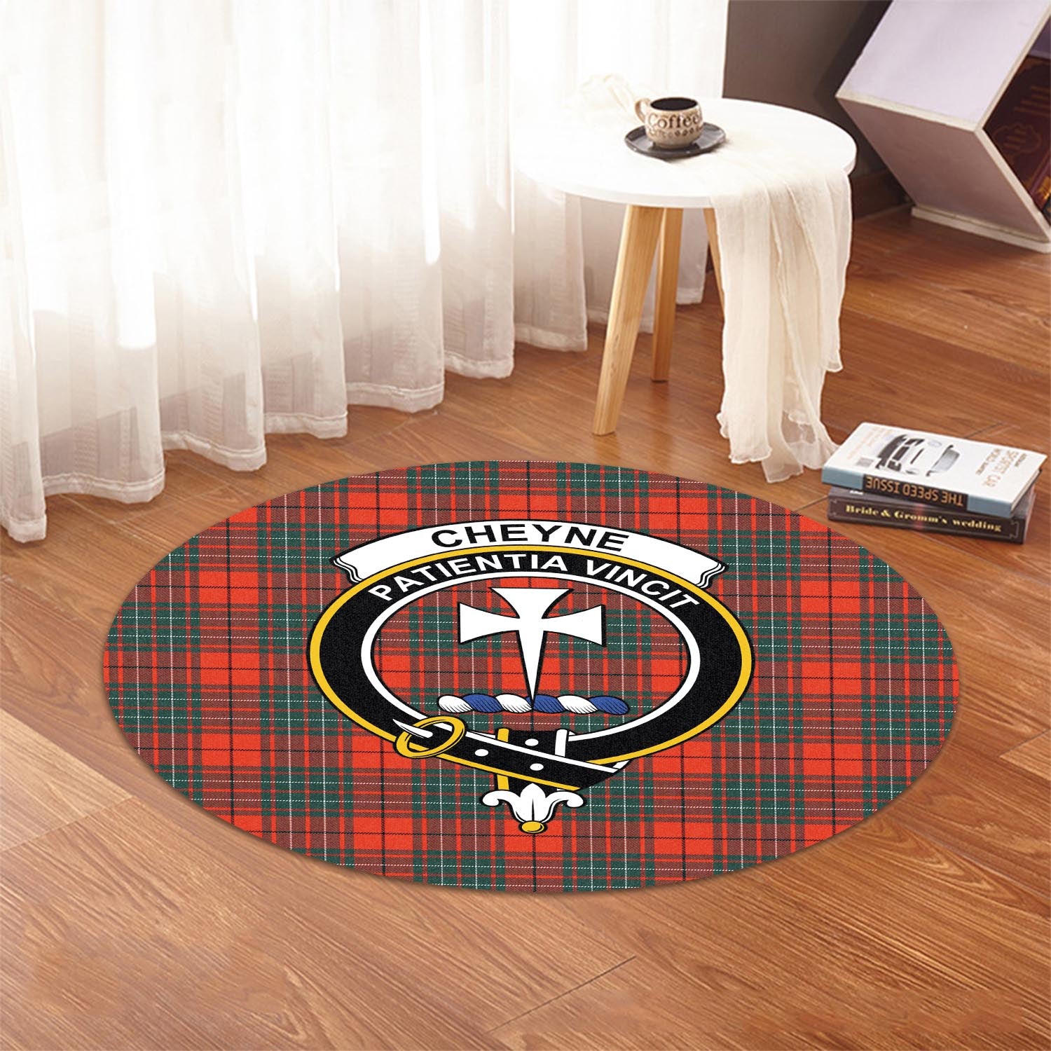 Cheyne Tartan Round Rug with Family Crest - Tartan Vibes Clothing