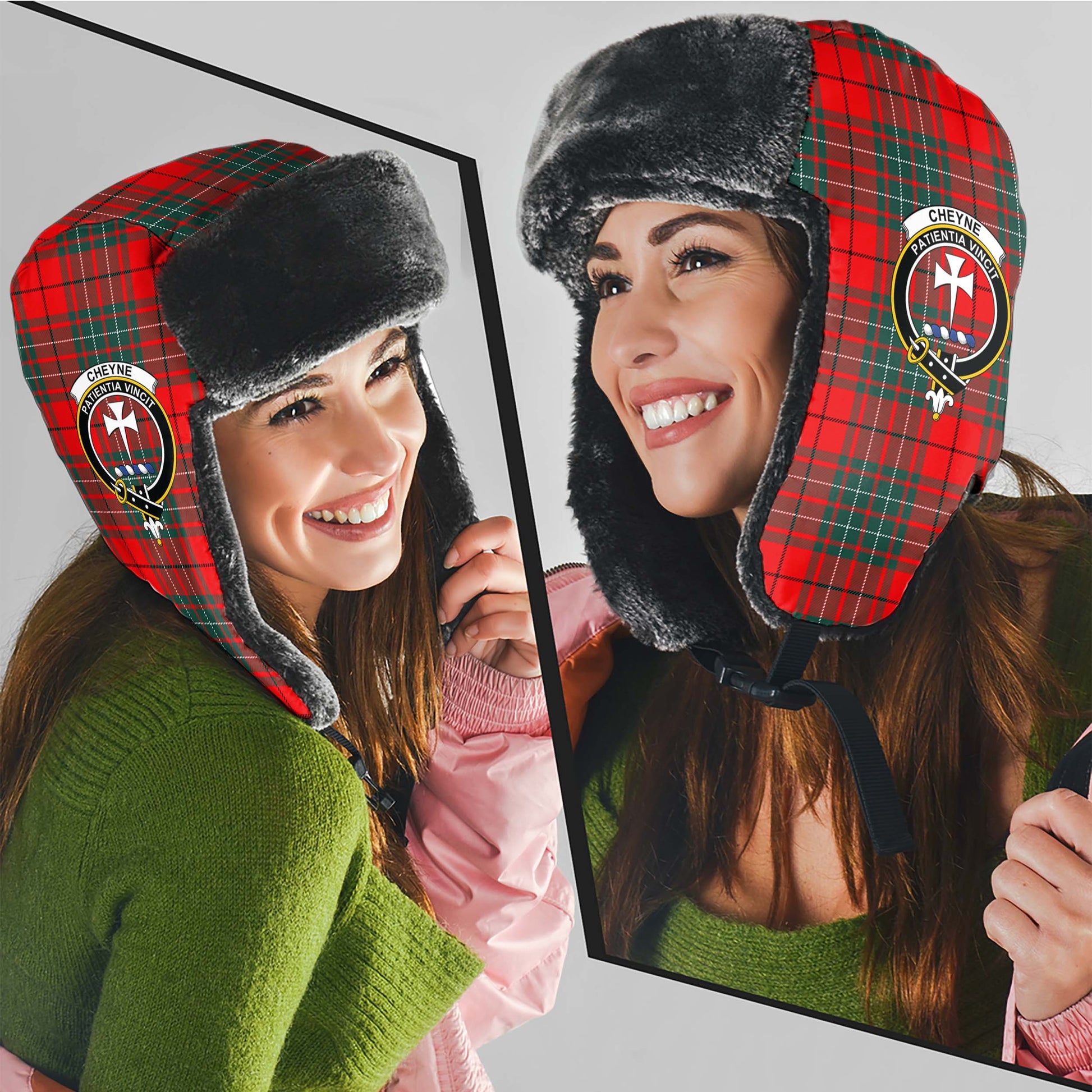 Cheyne Tartan Winter Trapper Hat with Family Crest - Tartan Vibes Clothing