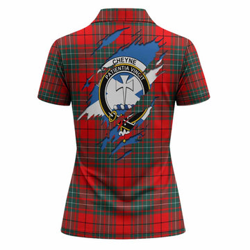 Cheyne Clan Crest In Me Tartan Women Polo Shirt Scotland Flag Style