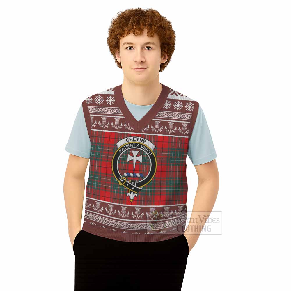 Cheyne Clan Tartan Christmas Knitted V-Neck Vest with Family Crest - Tartan Vibes Clothing